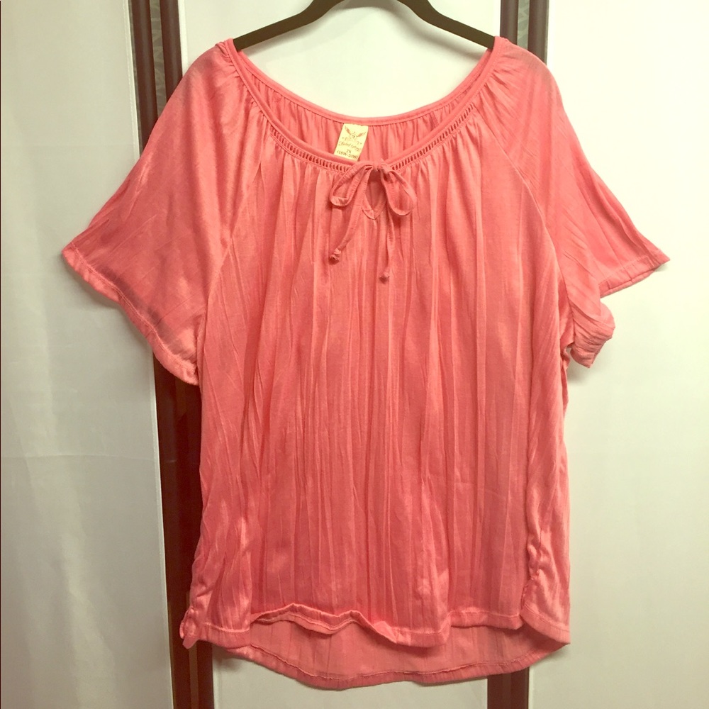 Faded Glory SZ 2X Pink Short-Sleeve Tie Front Top